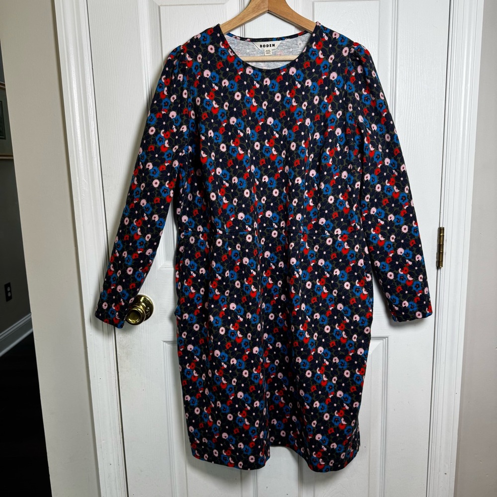 Boden Penelope Jersey Dress Winter Moss Bloomsbury Pop Floral US 16-18 Pockets